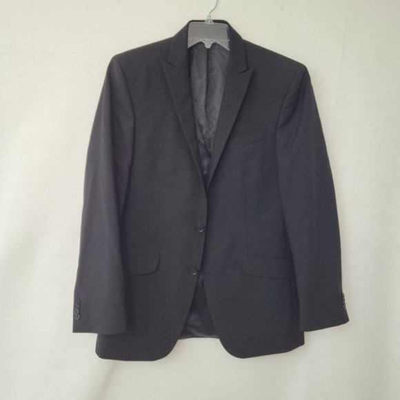 Kenneth Cole Mens Black Wool Blazer Size 40L Two Button Double Vent Back - Picture 1 of 16